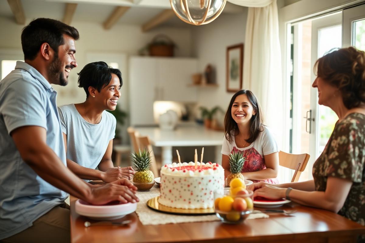 Famille réunie autour d'un gâteau en Martinique