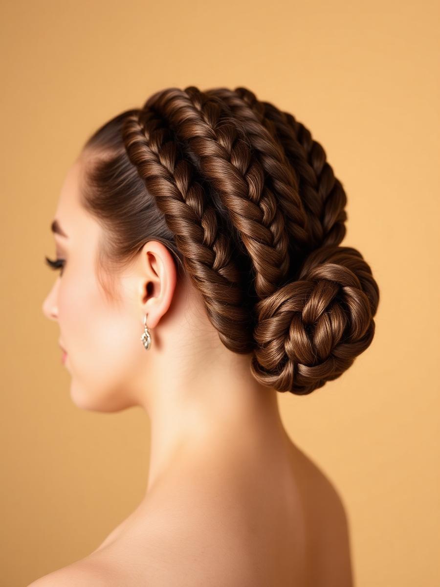 Nattes collées réalisées en chignon tressé